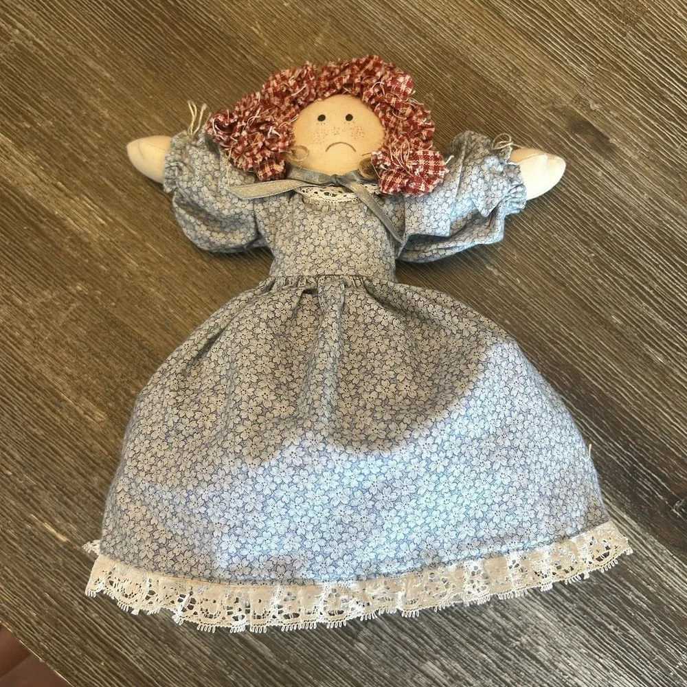 Vintage Handmade Primitive Rag Doll Reversible Happy Sad Cloth Doll Floral 10